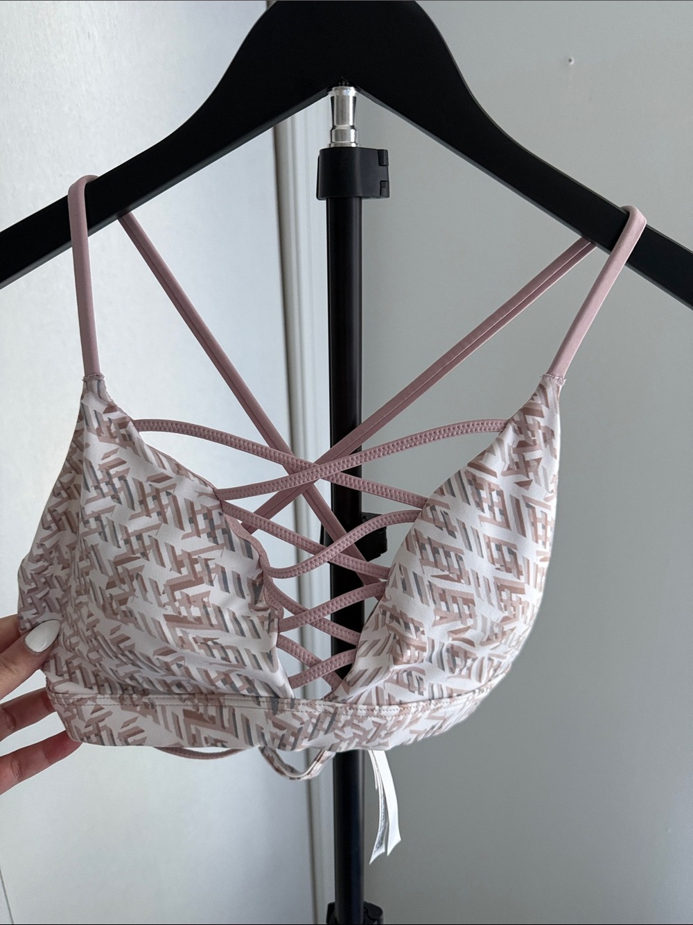 Light Pink Patterned Crisscross Bralette/Sports Brad with Strappy Back